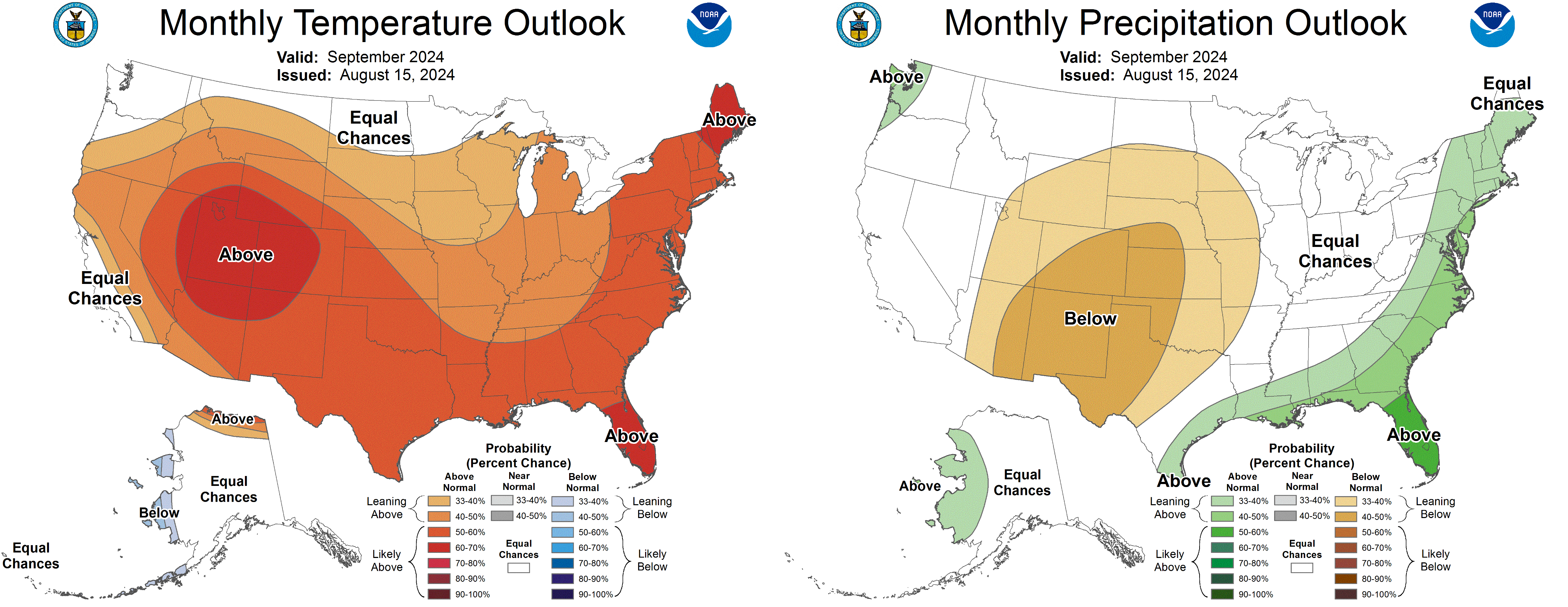 Map of the U.S. highlighting temperature and precipitation outlook.